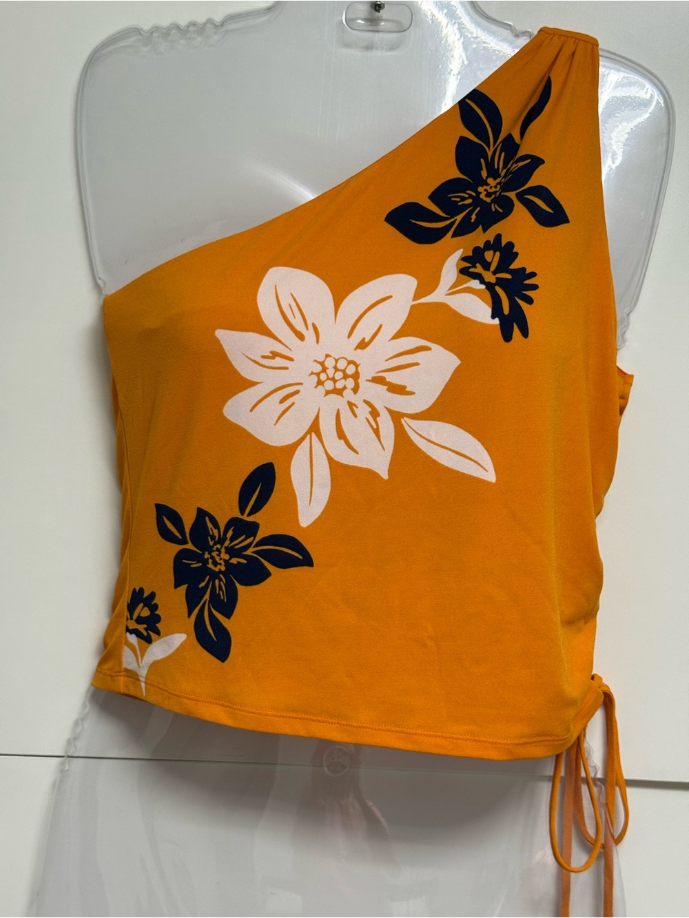 Rany brook  size S One-Shoulder Floral Crop Top - Orange with Navy & White  new